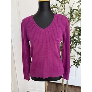 Tommy Hilfiger 100% Cotton Pink V Neck Lightweight Pullover Cable Sweater Size L